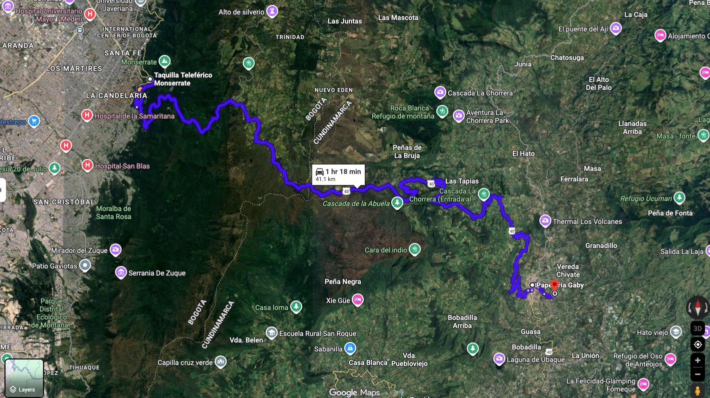 Choachi Wild expedition route map